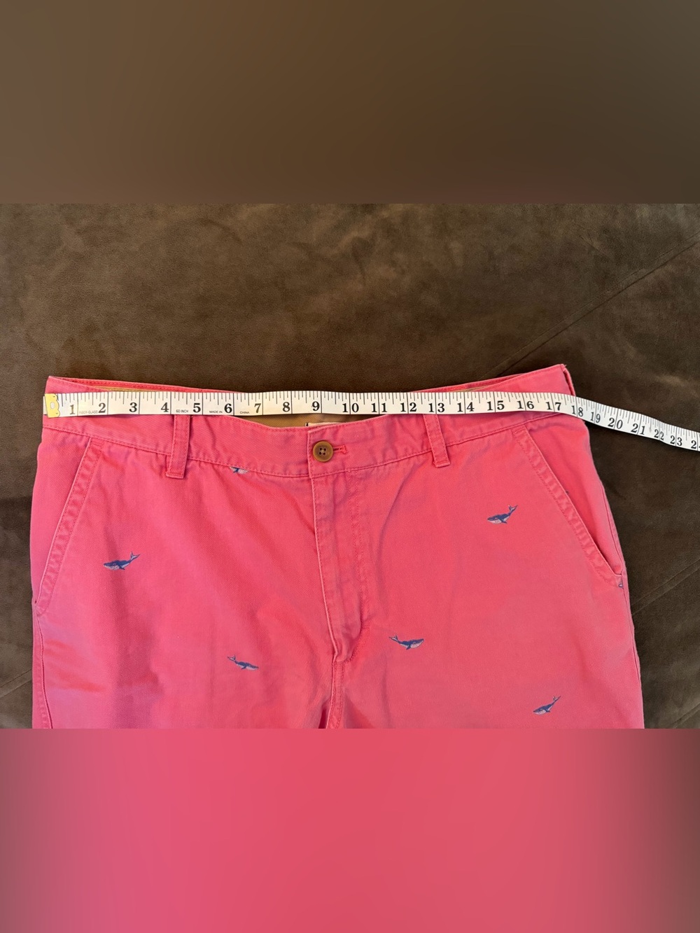 Izod Saltwater Coral Flat-Front Shorts with Navy blue whale casual preppy - Picture 6 of 10